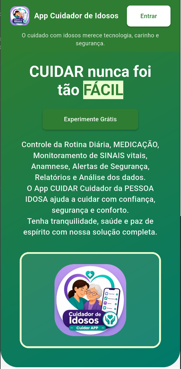 Interface do App Cuidar no Smartphone